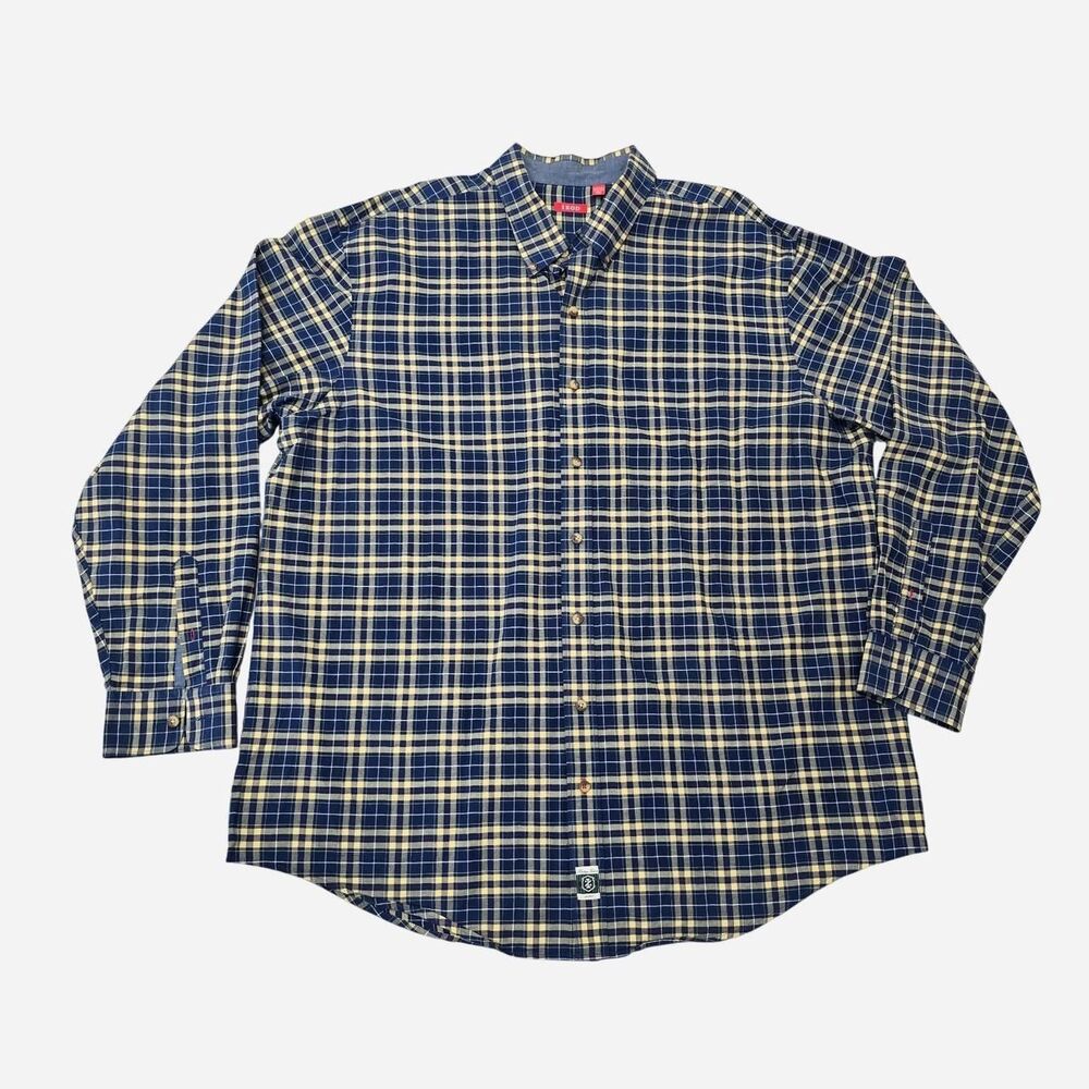Izod Heritage Tartan Men's 2XL Plaid Button-Down Shirt Long Sleeve Blue Yellow